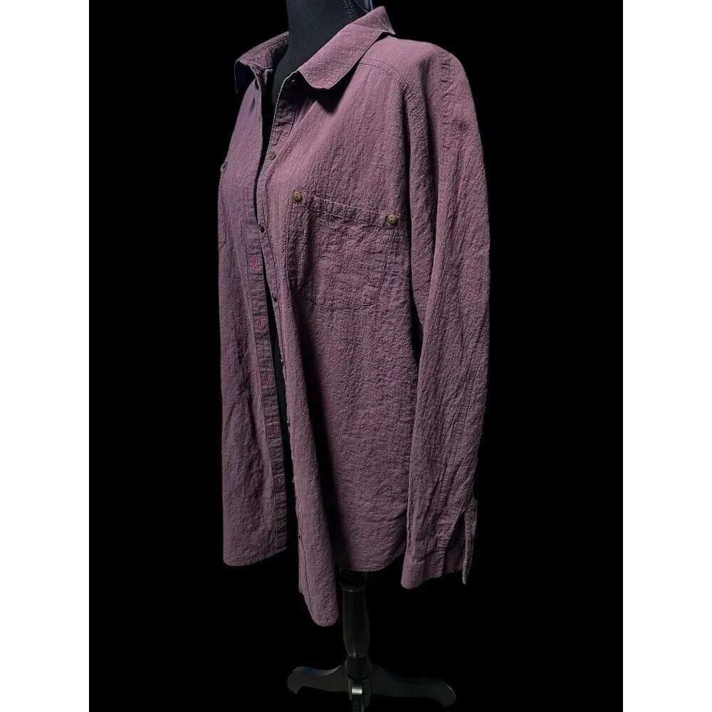 FREE PEOPLE Womens MEDIUM Textured Purple Button-Up Shirt With Pockets BEACH REL